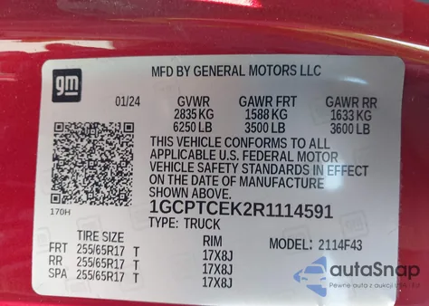 2024 Chevrolet Colorado 4Wd Lt from USA, damaged, VIN 1GCPTCEK2R1114591